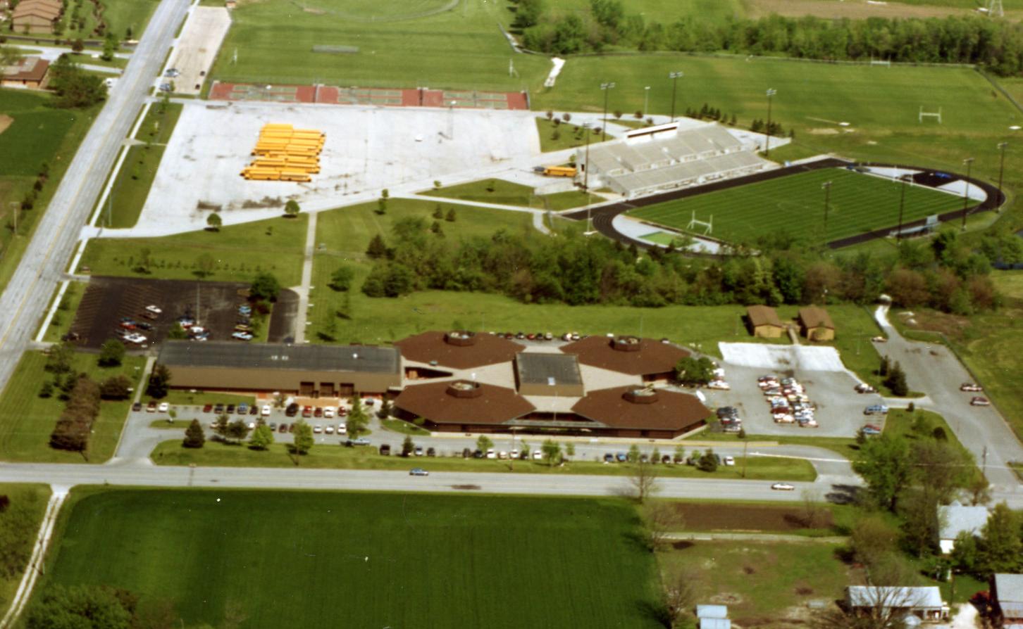 An aerial view of the old campus.